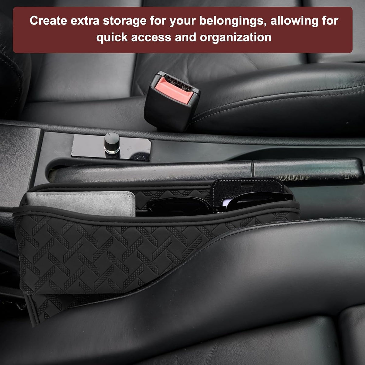 HARFINGTON 2pcs Car Seat Gap Filler Organizer 11.5 x 8 x 2.1 Inch Leather Universal Car Organizer Storage Box Between Seat and Console for Phone Sunglasses Keys, Beige