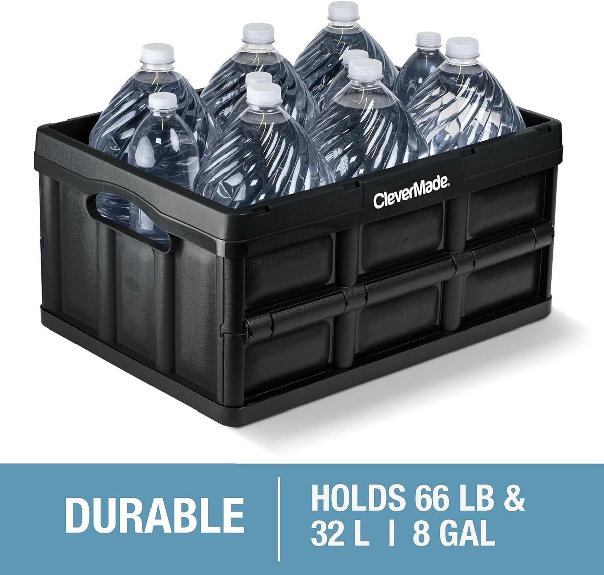 CleverMade Collapsible Storage Bins 32L 3 Pack – Heavy Duty Foldable Storage Bins with Built-In Handles for Garage Storage and Home Organization - Ocean