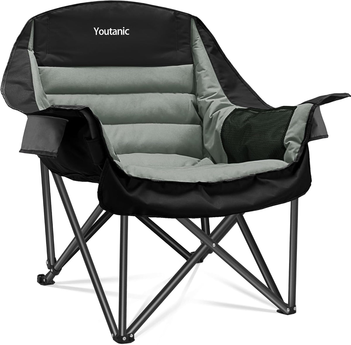 Youtanic Oversized Camping Chair - Portable Folding Design with Cup Holder & Side Pocket | Supports Up to 400lbs