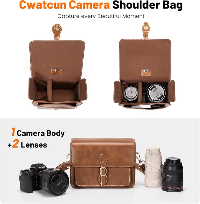 Cwatcun Camera Shoulder Bag Compact Camera Case Waterproof Retro Compatible