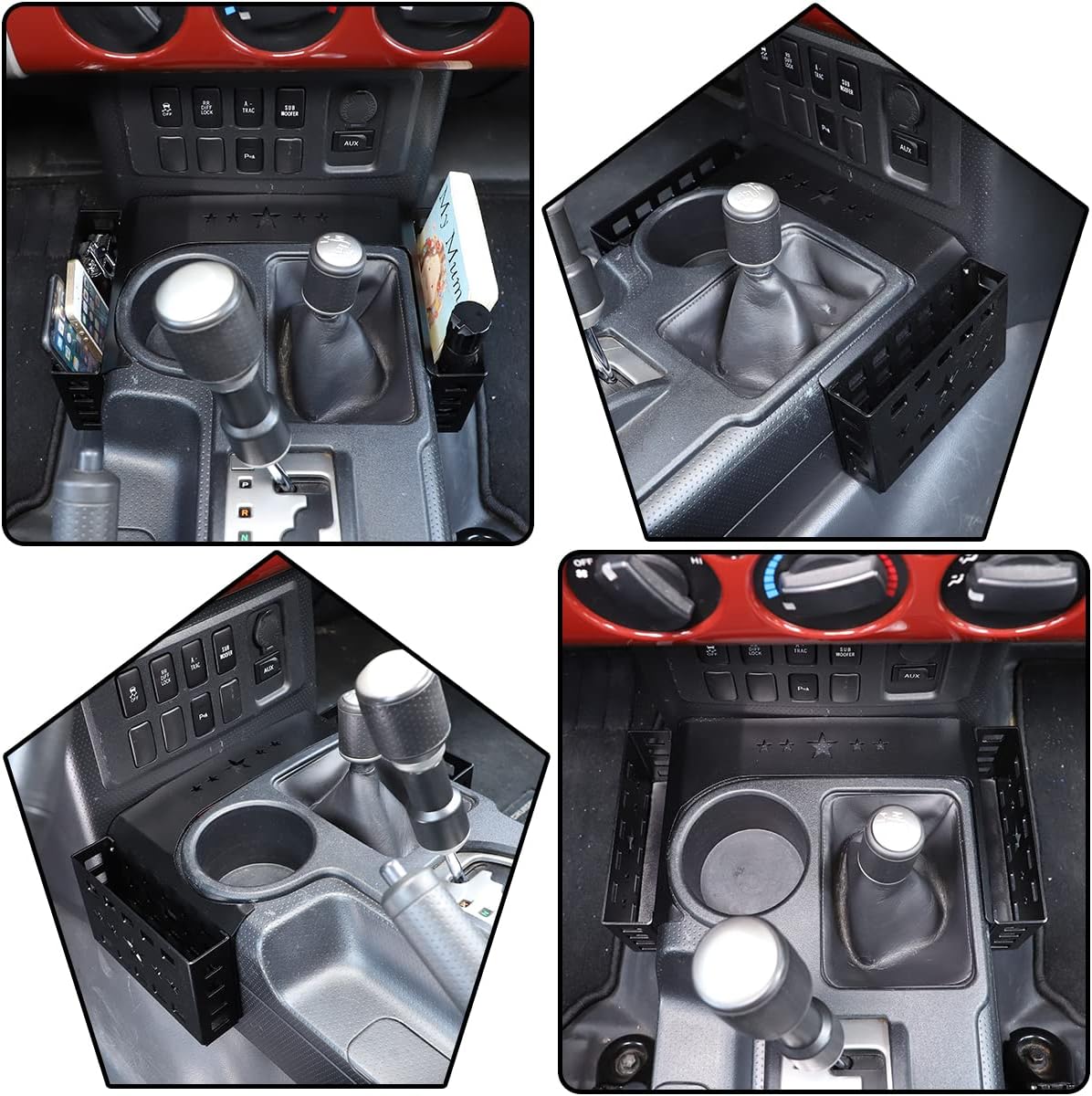 Car Center Console Shifter Storage Box Compatible with Toyot@ FJ Cruiser 2007-2021 Aluminum Alloy Center Console Gear Shift Organizer Tray Storage Box Basket Interior Accessories