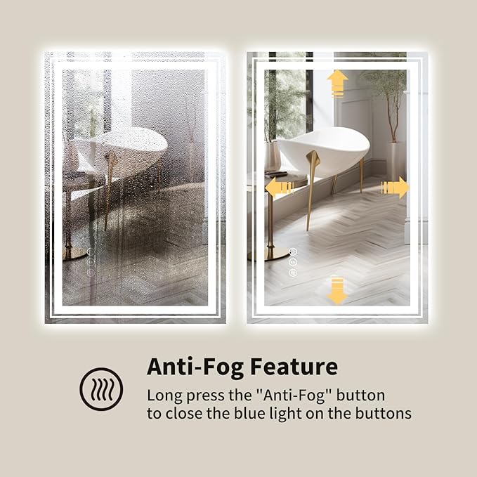 WTTY LED Bathroom Mirror with Backlit and Front Light, 24" X 31.5" Stepless Dimmable LED Mirror for Bathroom,Anti-Fog Lighted Bathroom Vanity Mirror Modern for Wall,Memory Function,Shatter-Proof
