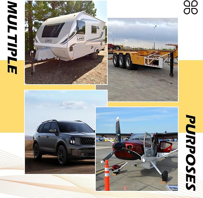 Wheel Chocks for Trailers RVs camper Trucks and Small Aircraft wheel chock, Wheel Chocks Block with 3 Reflective Strips ,Versatile Heavy Duty Solid Rubber Wheel Immobilizers & Chocks[1 Pair 2 Pack]