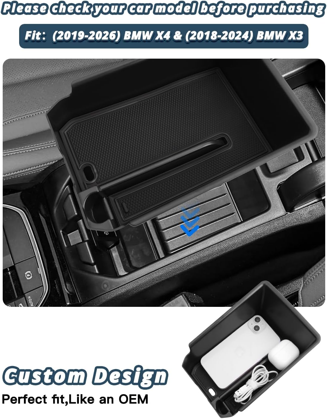 Ruiya 2025 2026 BMW X4 Center Console Organizer for 2026 BMW X4 Accessories ABS Material Armrest Console Glove Tray Compatible with (2019-2026) BMW X4 G02 & (2018-2024) BMW X3 G01