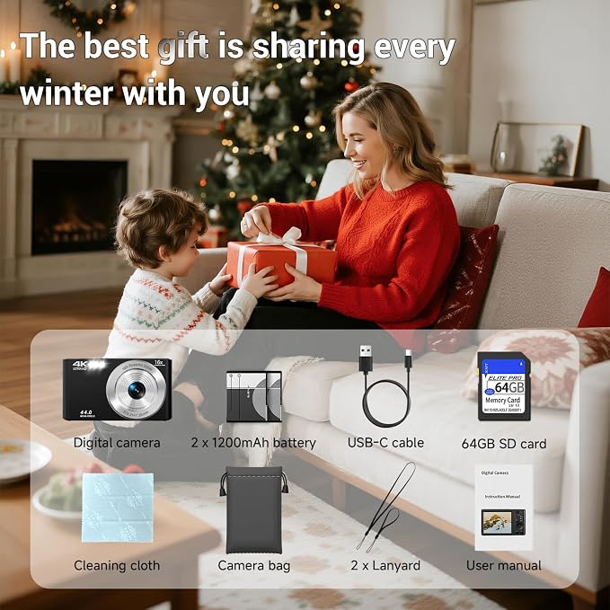 Digital Camera 4K, 2026 Upgrade Black Cameras
