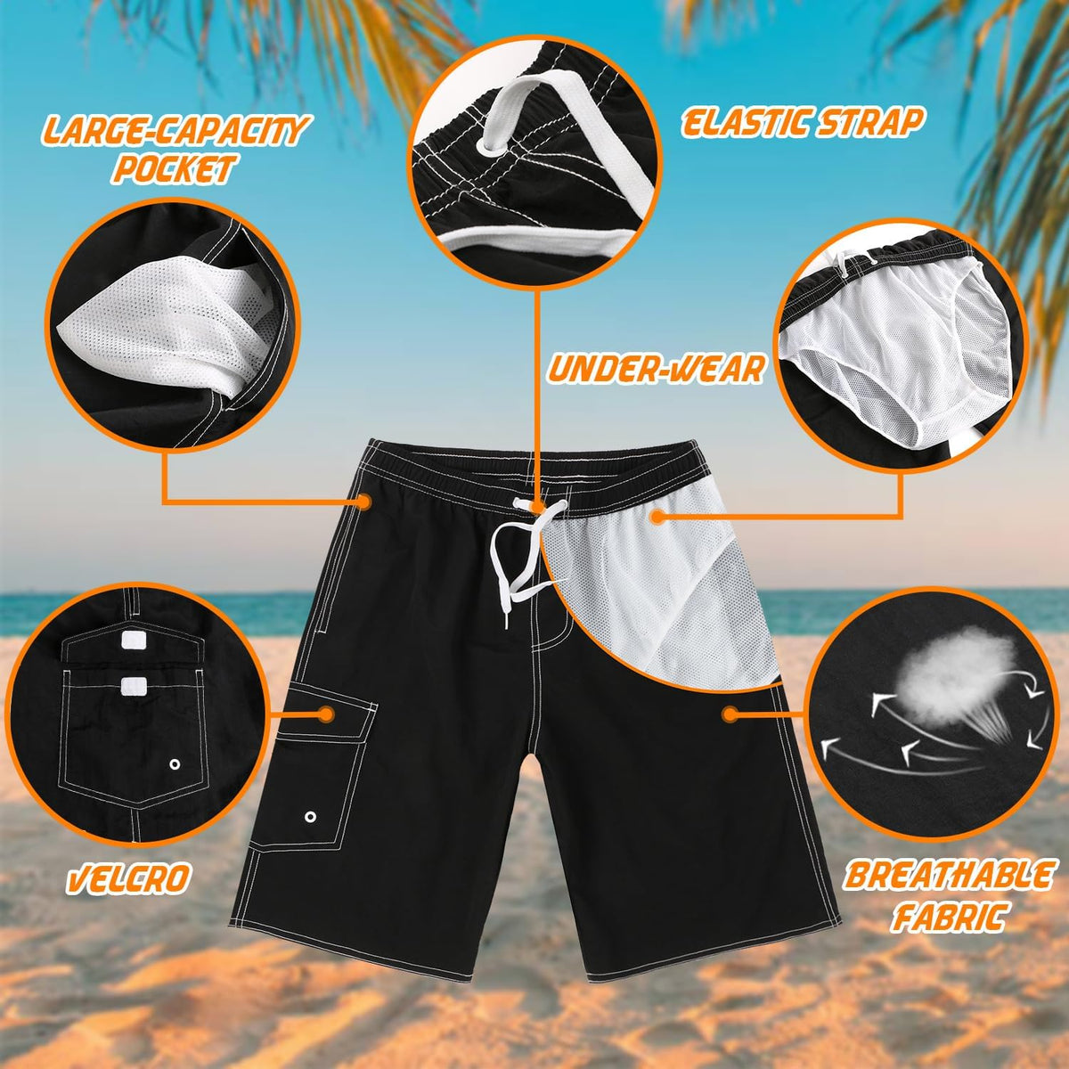 Skiennix Men's Swimming Trunks - Quick Dry Swim Shorts with Mesh Lining | Fun Bathing Suits