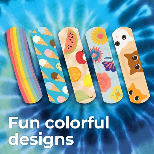 Adhesive Bandages - Soft Fabric Made from 100% Organic Bamboo | Fun Colorful Designs | 100 Count