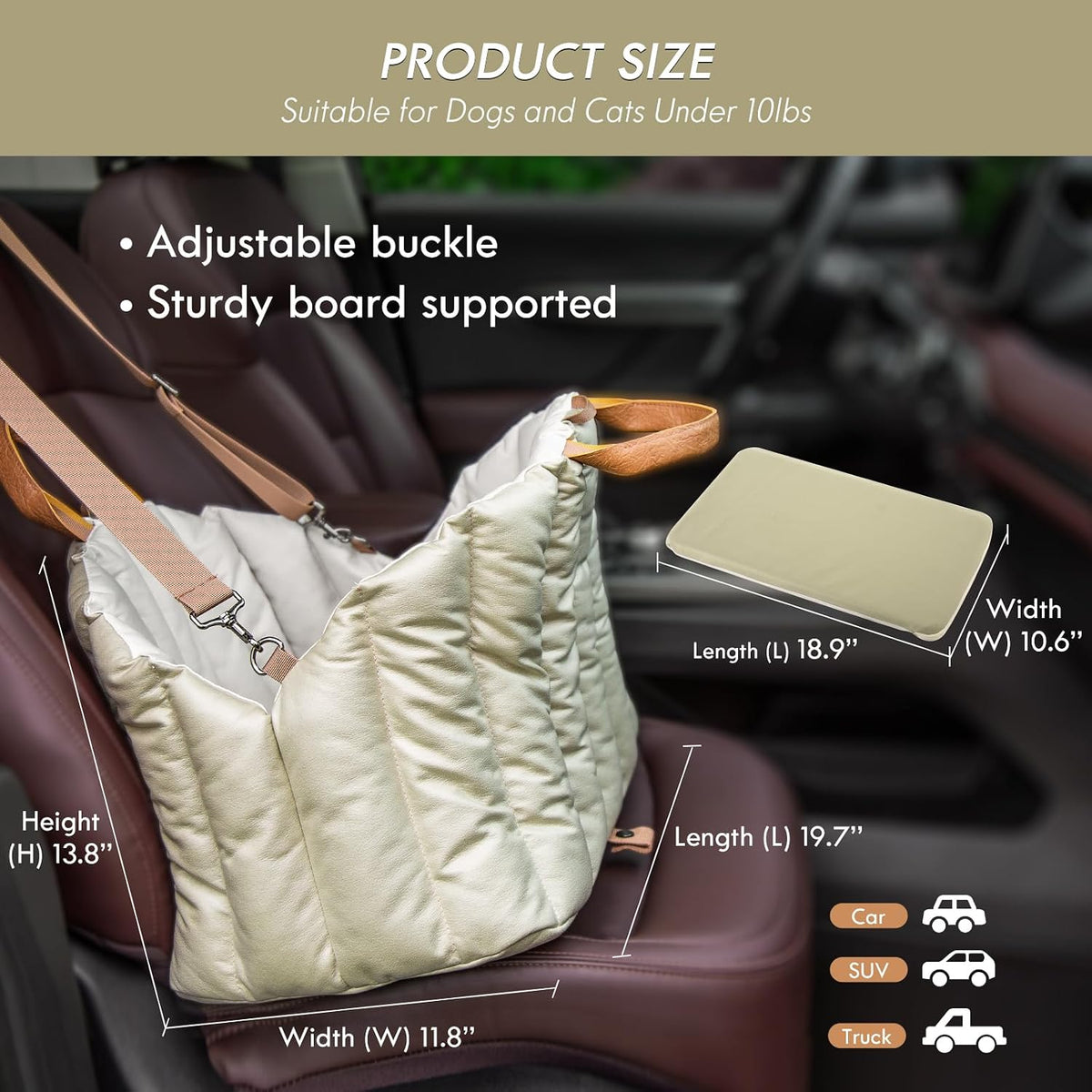 ClevaHome Small Dog Car Seat, Non-Slip Booster Seat for Dogs up to 10lbs