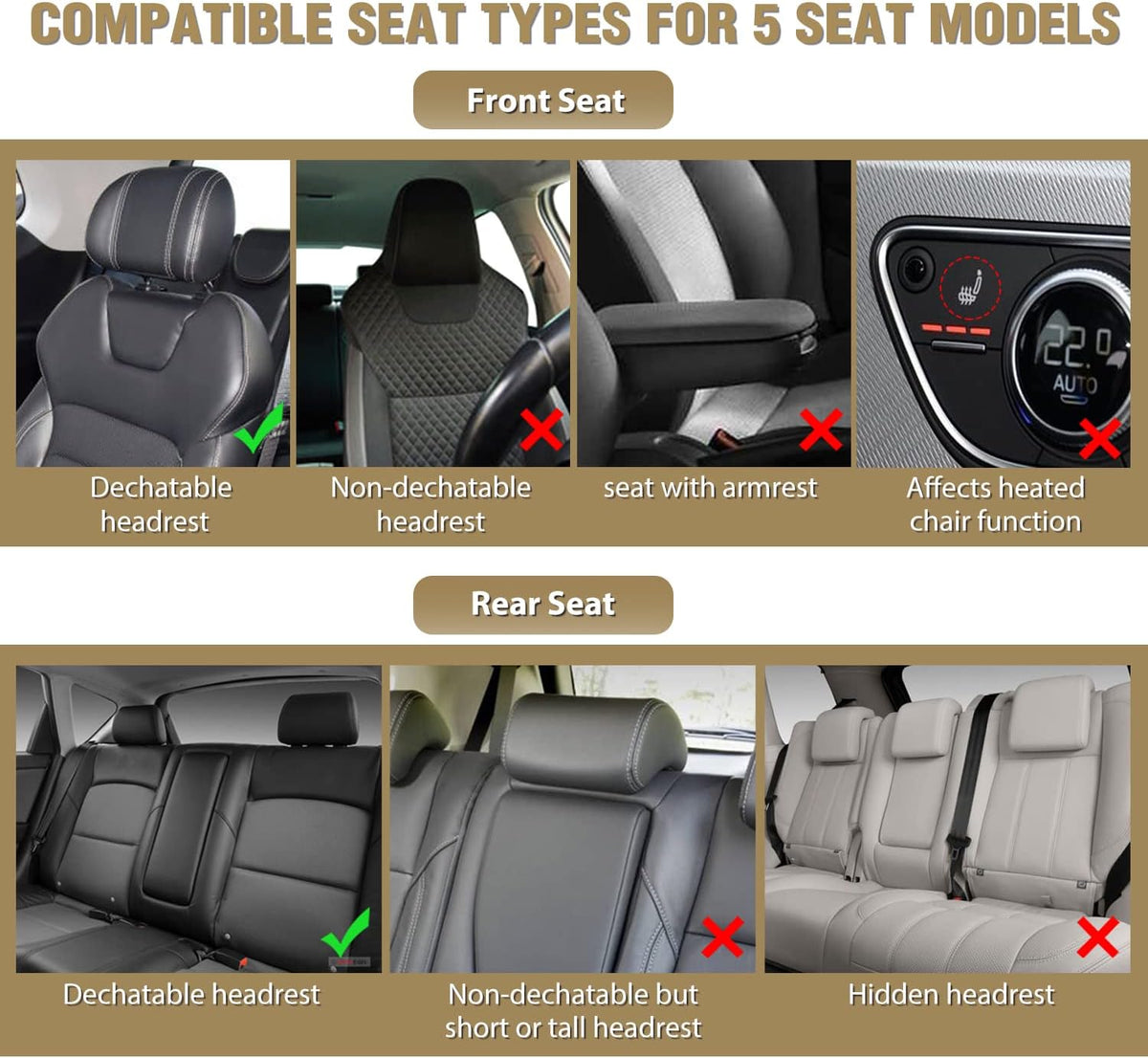 Nilight 5 Car Seat Covers Waterproof Faux Leather Cushions Universal Fit