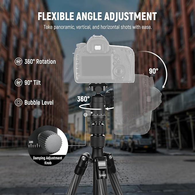 NEEWER Carbon Fiber Camera Tripod Monopod, 360° Ball Head, Anti Slip QR Plate