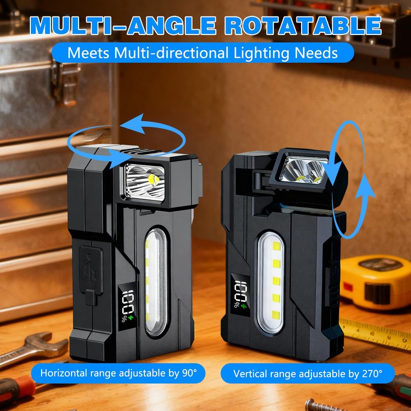 QentAnud EDC Flashlight 1200 Lumens, 2PCS Super Bright Rechargeable Mini Light with Rotatable Magnet, 3 Modes Dual Light, Portable Pocket Torch with Keychain for Outdoor Emergency Camping Daily Carry