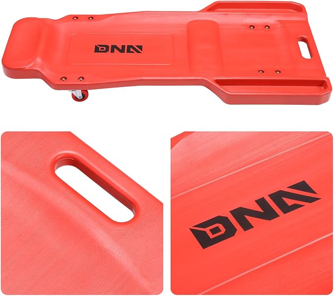 DNA Motoring 38 Inches Low Profile Plastic Rolling Garage Shop Floor Creeper with Side Pockets & 4pcs Casters, Red, TOOLS-00393