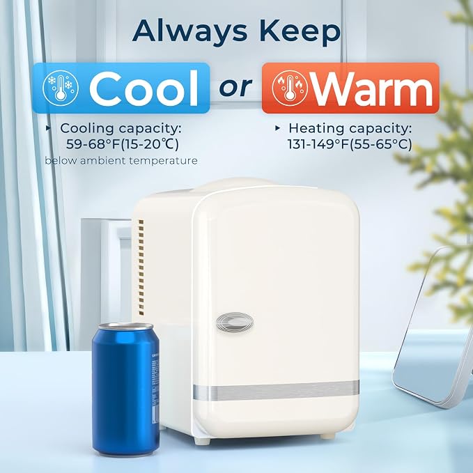 Antarctic Star 4L/6 Cans Compact Refrigerator,Portable Mini Fridge Skin Care,Cooler and Warmer for Bedroom,Car,Office & Dorm, Small Cooler for Cosmetics/Beverage/Food,WHITE