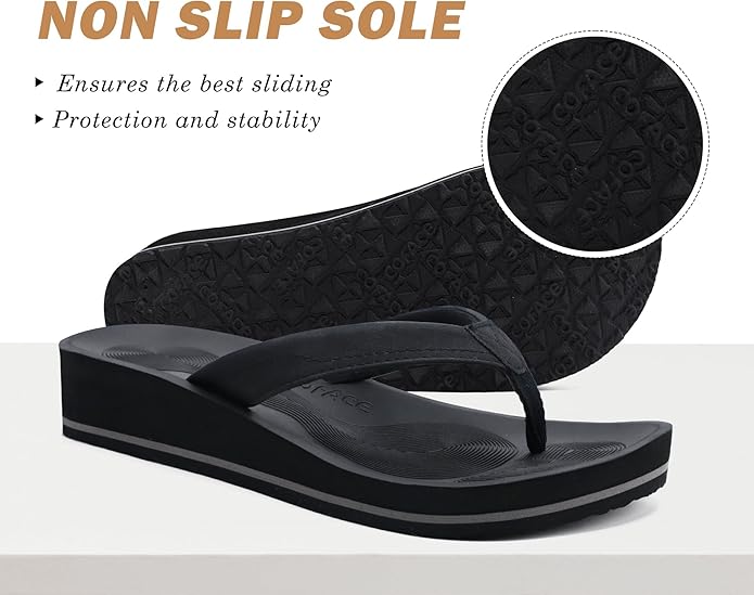 COFACE Flip Flops for Women With Comfortable Arch Support Ladies Fashion Platform Thong Sandals Soft Yoga Mat Sole For Beach/Indoor Outdoor