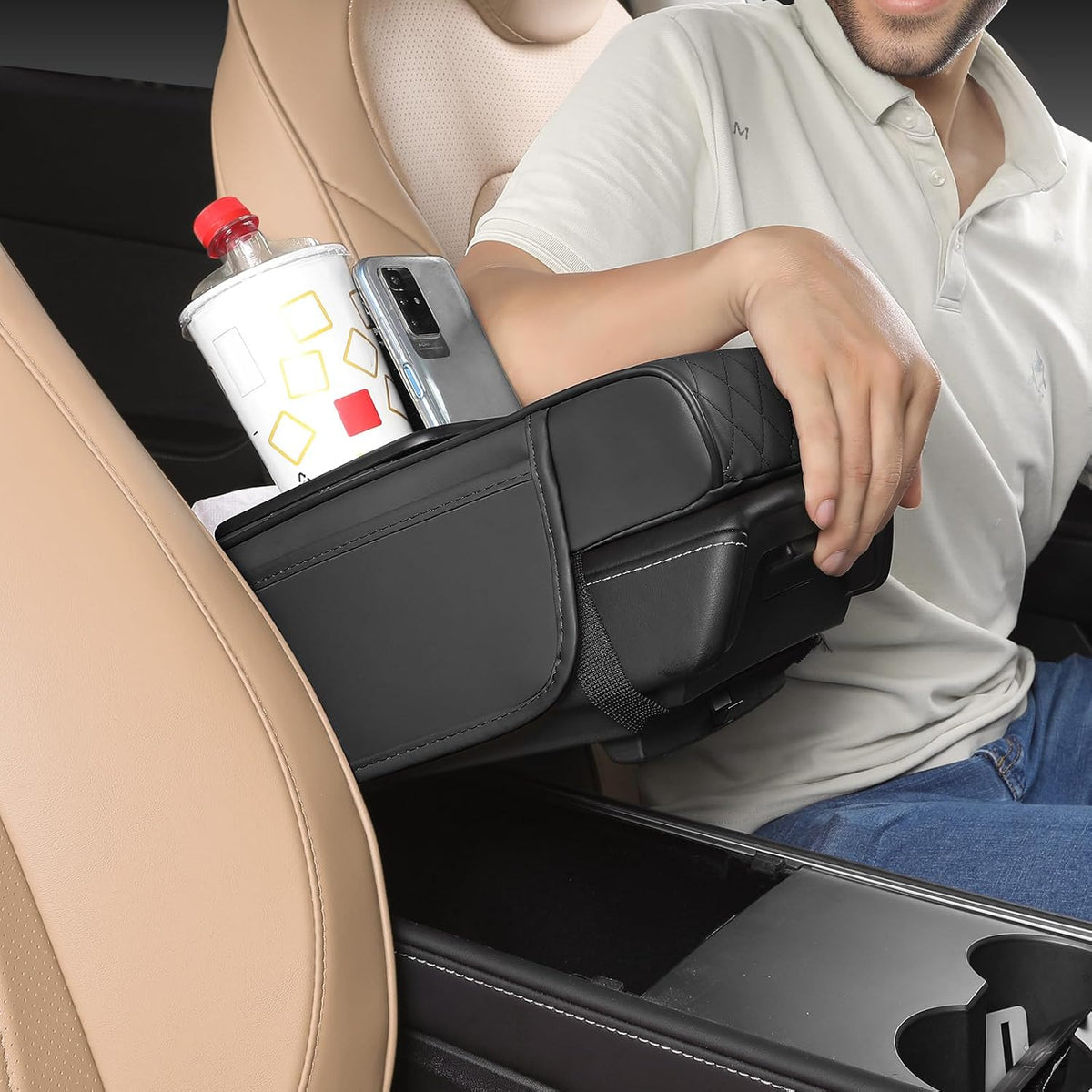 FREESOO Universal 5-in-1 Car Middle Center Console Cover with Cup Holder