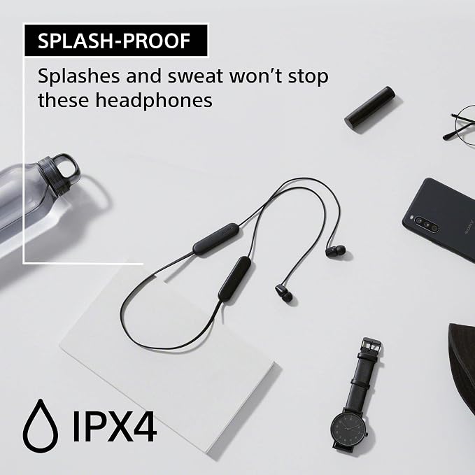 Sony WI-C100 Wireless in-Ear Bluetooth Headphones with Built-in Microphone,Black,(Pack of 2)