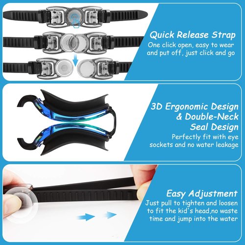 COOLOO Kids Swim Goggles - 2-Pack Adjustable Swimming Goggles for Ages 4-16 | Perfect for Boys & Girls