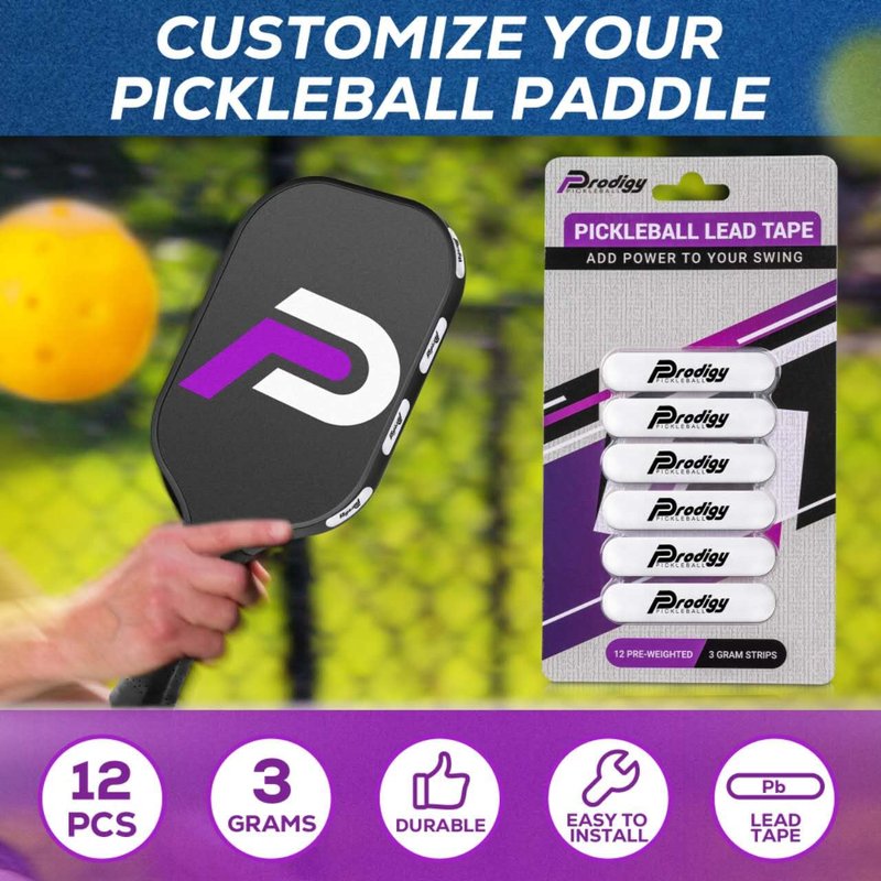 Prodigy Pickleball Lead Tape - 12pcs Easy Application to Improve Your Power & Accuracy - Pre Cut 3g Tape Strips to Give You a Larger Sweet Spot