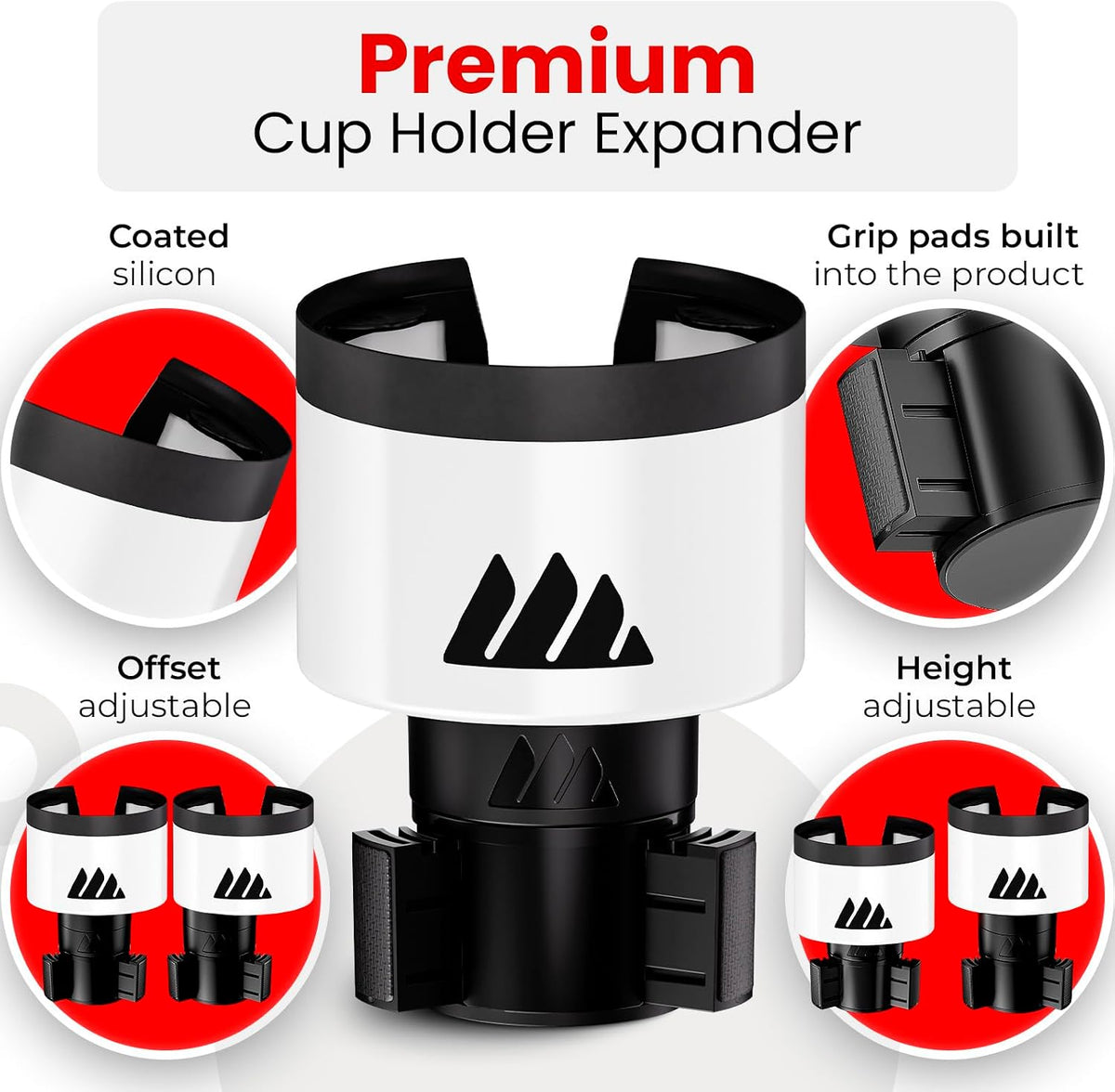 Integral Ultimate Car Cup Holder Expander with Adjustable Base - White
