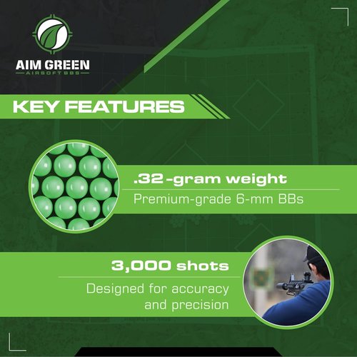 Aim Green Tracer Biodegradable Airsoft BBs - Glow-in-The-Dark | 3,000 Count | .20, .25, .32 Grams