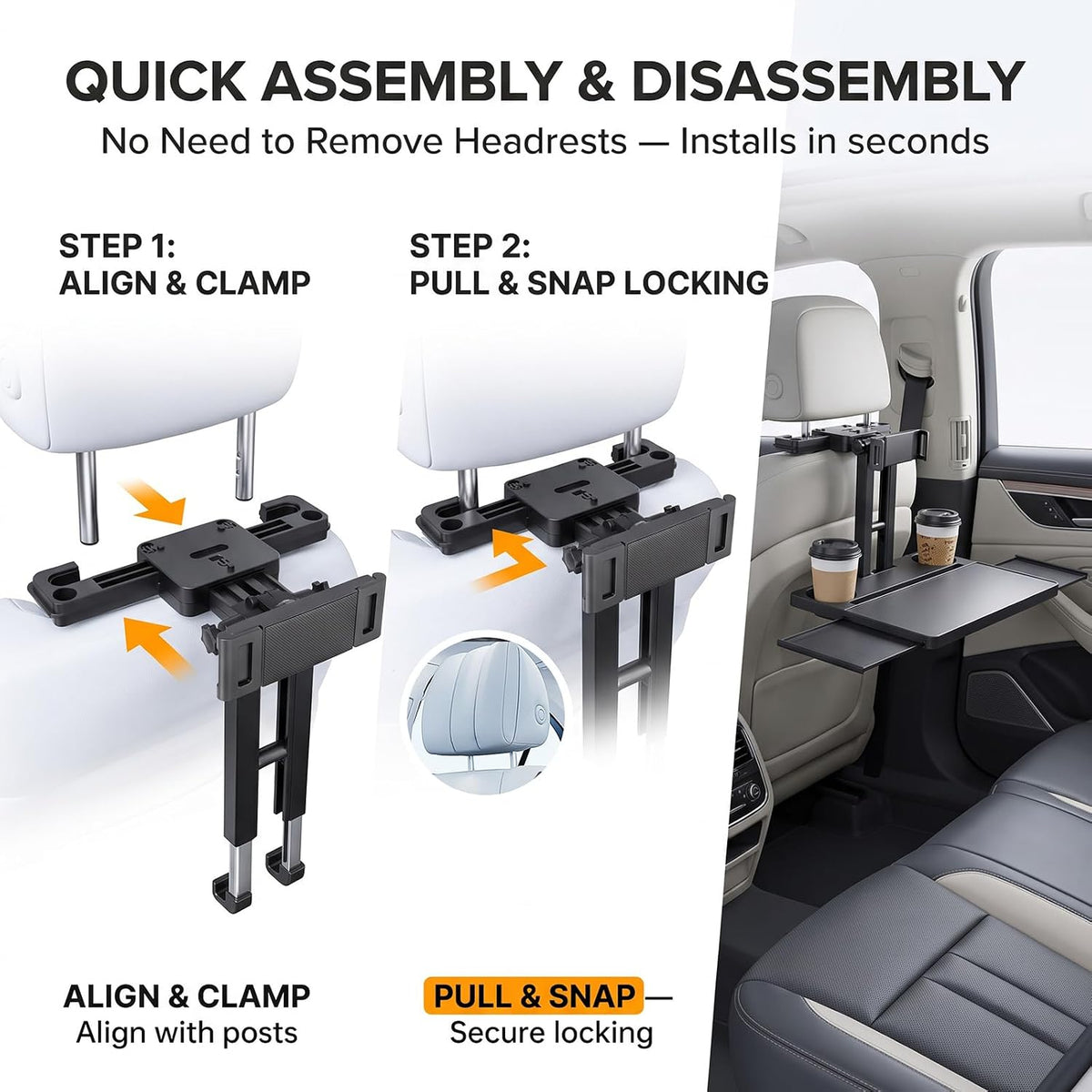 Car Back Seat Table, Foldable Laptop Desk with Adjustable Height