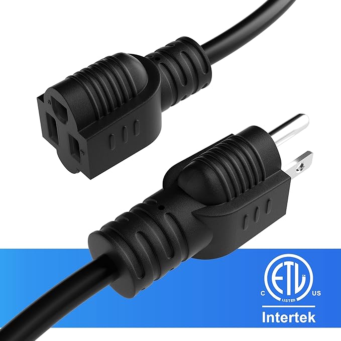 Extension Cord 6 FT (2-Pack), 3 Prong Extension Power Cord, 16/3 Gauge Flexible Cold, 13A 1625W 16AWG, 3 Prong Electric Cord, ETL, Black Cable with 25 Cable Ties