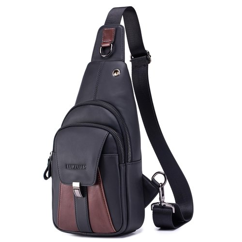 LUKZIJAES Genuine Leather Sling Bag for Men Vintage Crossbody Bag Men Chest Pack Mens Cross Shoulder Bags Hiking Daypacks Travel Backpack (#2-Black)