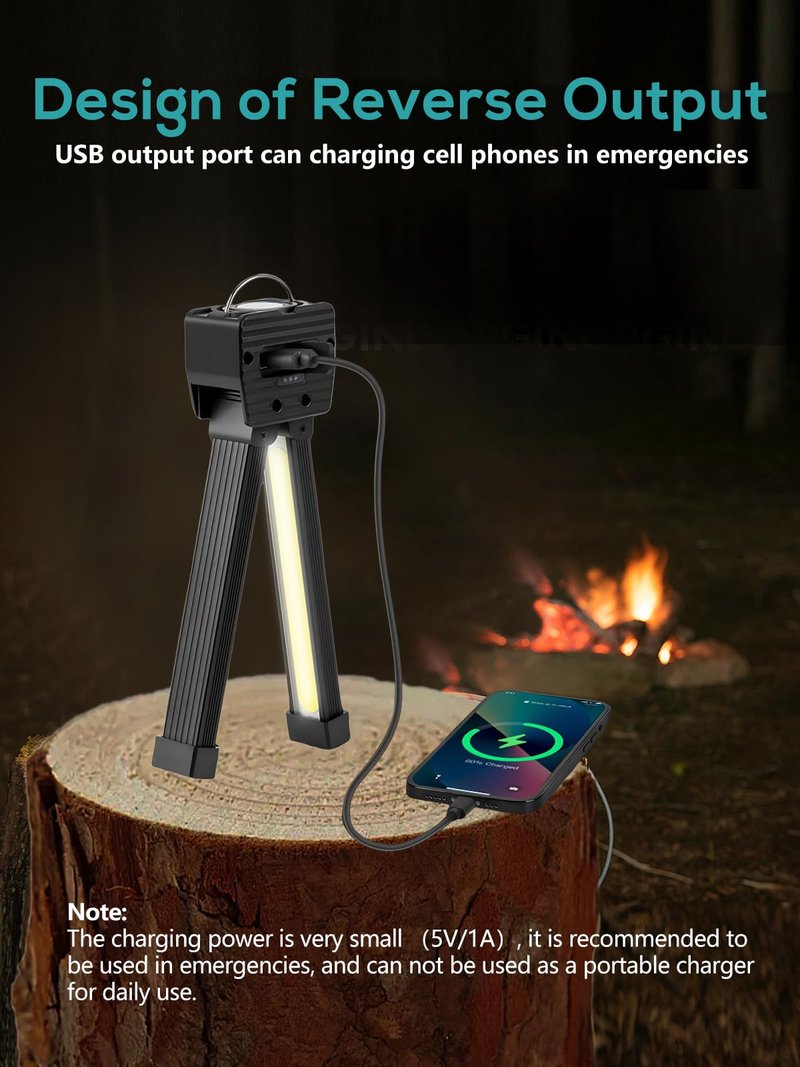 YETHKE Gym Lamp, Portable Gym Lighting for Posing, Magnetic Work Light Rechargeable, Gift for Men/Women, 180° Rotate Foldable with Hang Hook Camping Lamp, USB Power Bank LED Handheld Flashlight-Black