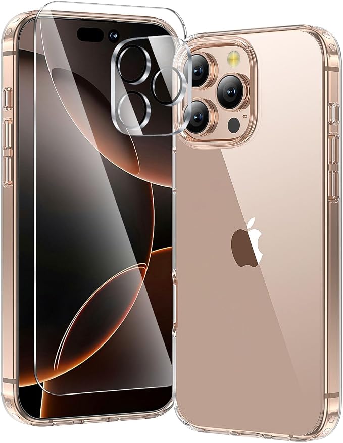 toushion 3 in 1 for iPhone 16 Pro Case Clear, Screen Protector *1 & Camera Lens