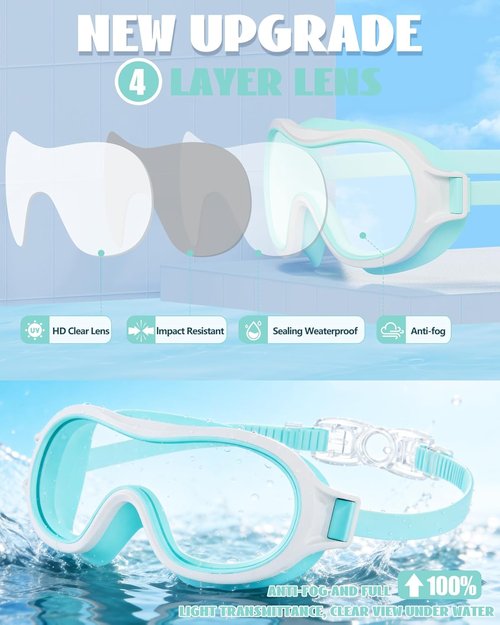 Aegend Swim Goggles for Kids 3-15 | Anti-Fog, UV Protection & Wide Vision | Waterproof, No Leak Design