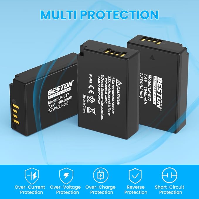 BESTON 3-Pack LP-E17 Battery and Charger Set
