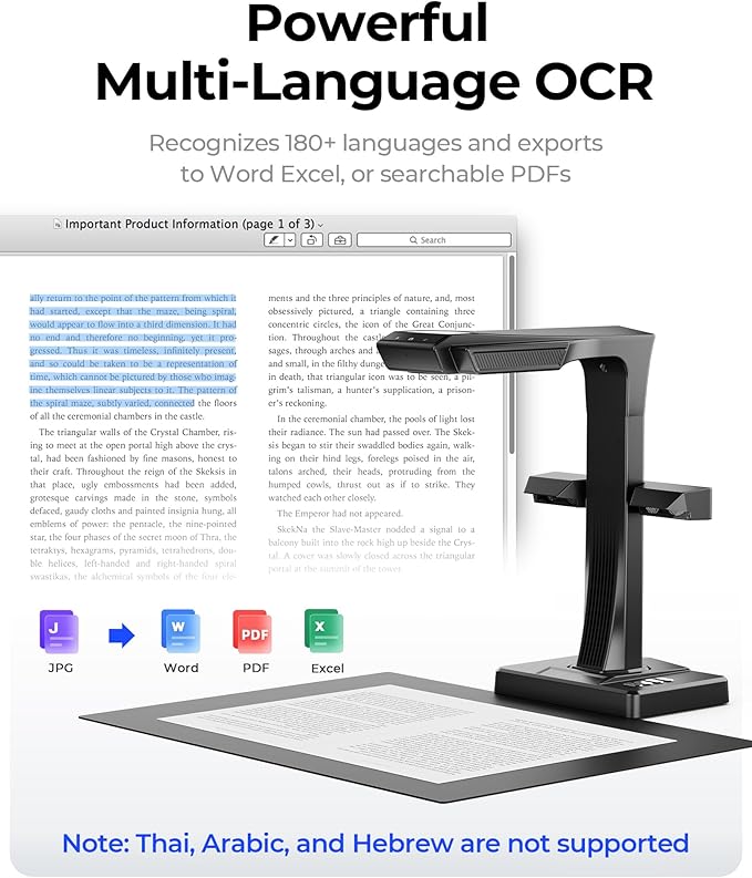 CZUR ET MAX Professional Book Scanner, 38MP Document Camera, Laser Curve-Flatten