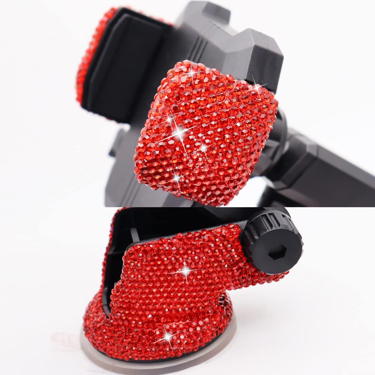 LYCARESUN Bling Car Phone Mount Holder,Shiny Crystal Rhinestone Phone Stand for Women and Girls, Car Accessories for Windshield Dashboard,Compatible with Most Cellphones (red)