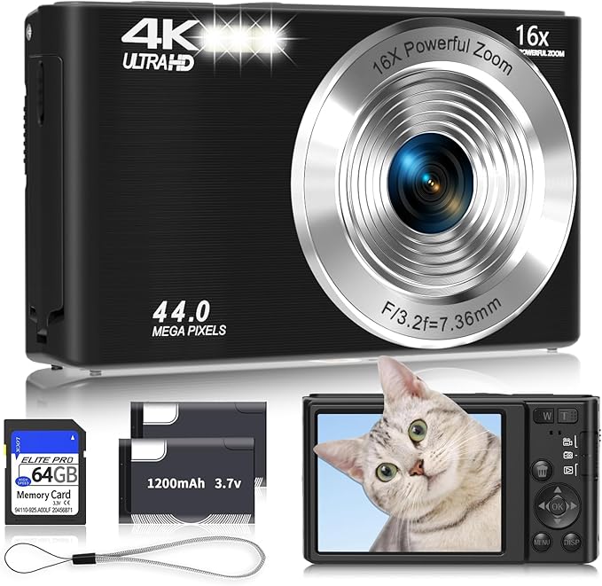 Digital Camera 4K, 2026 Upgrade Black Cameras