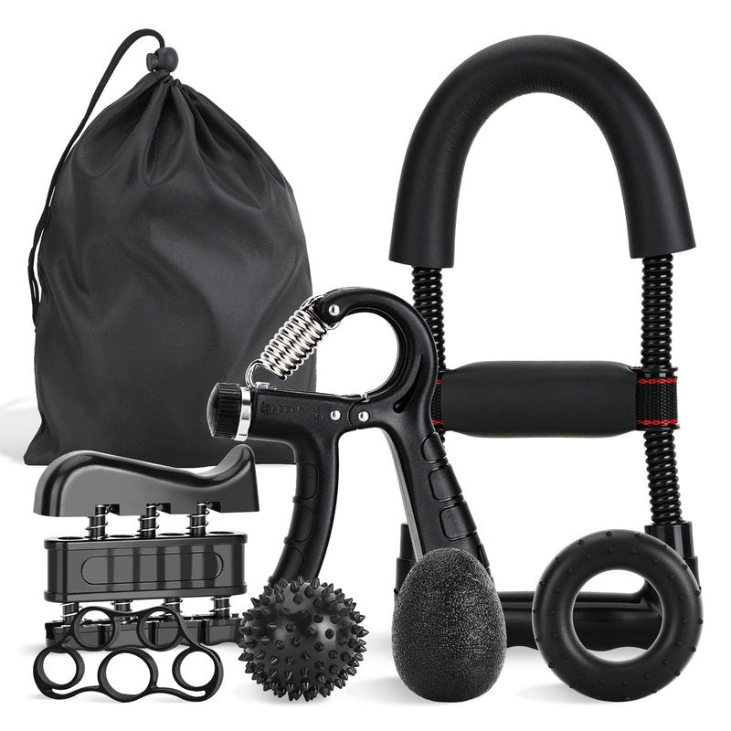 Ultimate Hand Exerciser Set for forearm workout and recovery – includes adjustable grip trainer, wrist strengthener, stress relief ball, and exercise ring. 7-piece kit for improved strength and performance