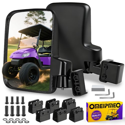 Golf Cart Side Mirrors, No Drilling Golf Cart Rear View Mirrors Universal for Club Car EZGO YAMAHA, Folding Golf Cart Mirrors with Multiple Size Clips, HD Shatterproof Glass Durable Anti-Shudder