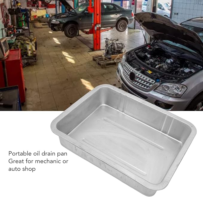 Acouto Galvanized Drip Pan Oil Drain Pan Leak Portable Universal Metal Construction Automotive Oil Change Container(#2)