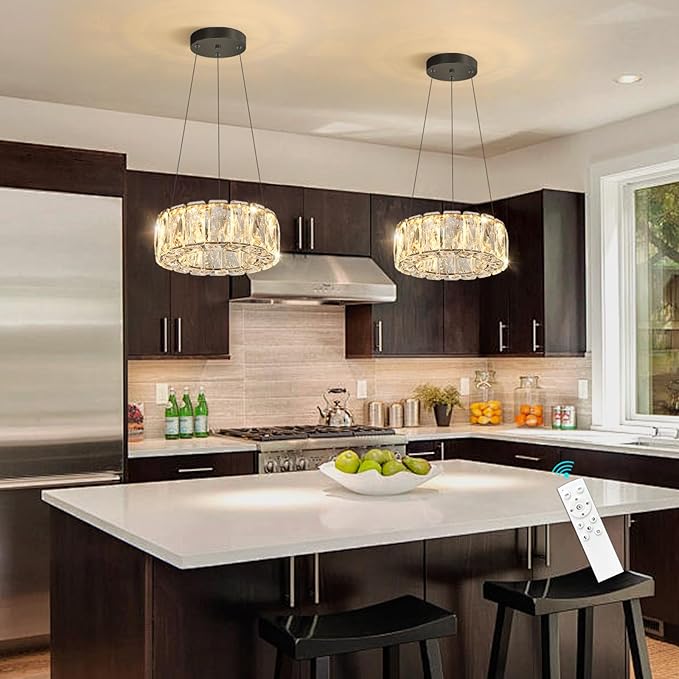 HAIXIANG Modern Crystal Chandelier Dimmable LED 8 Inch Ring Pendant Lights