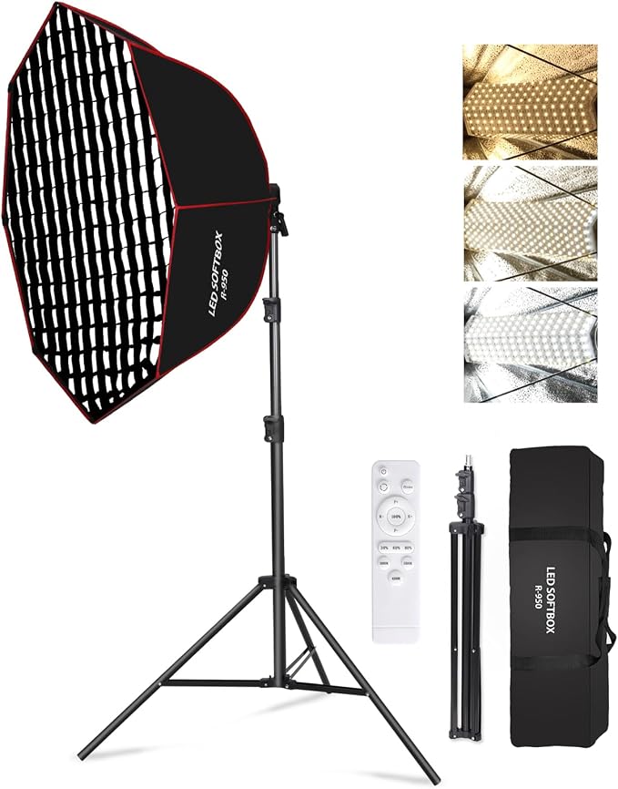 110W Softbox Lighting Kit, 37.4 "/95cm Large Octagonal Parabolic Soft Box