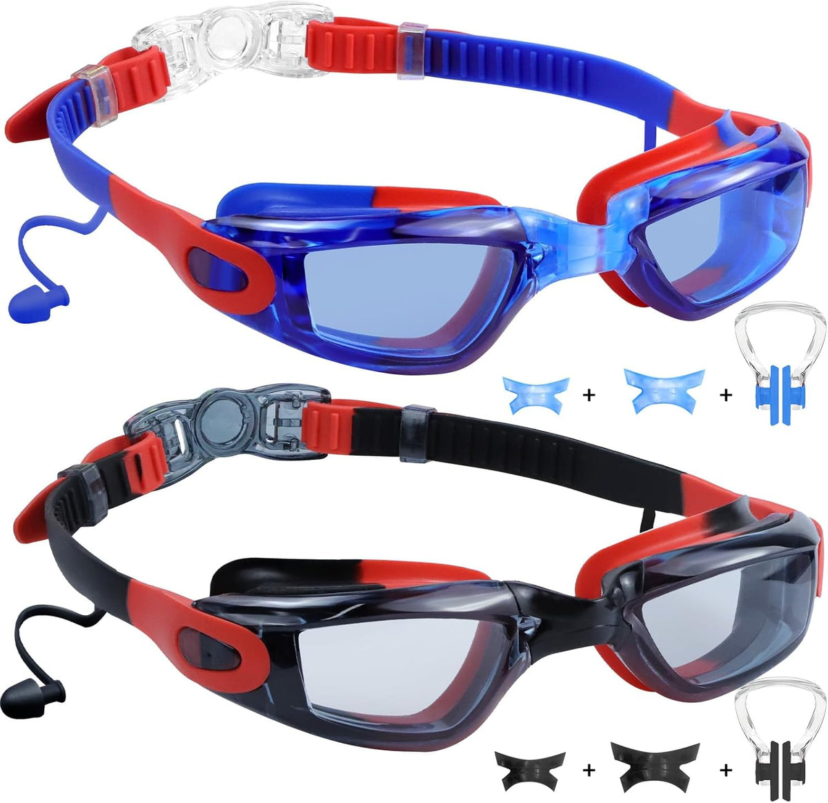Vvinca Swim Goggles - Anti-Fog & UV Protection | No Leak Design for Kids Ages 3-15 (2 Pack)
