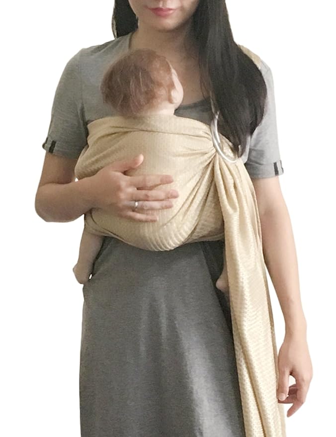 Baby Water Ring Sling Carrier | Lightweight Breathable Mesh Baby Wrap for Infant, Newborn, Kids and Toddlers | Perfect for Summer, Swimming, Pool, Beach | Great for Dad Too Champagne