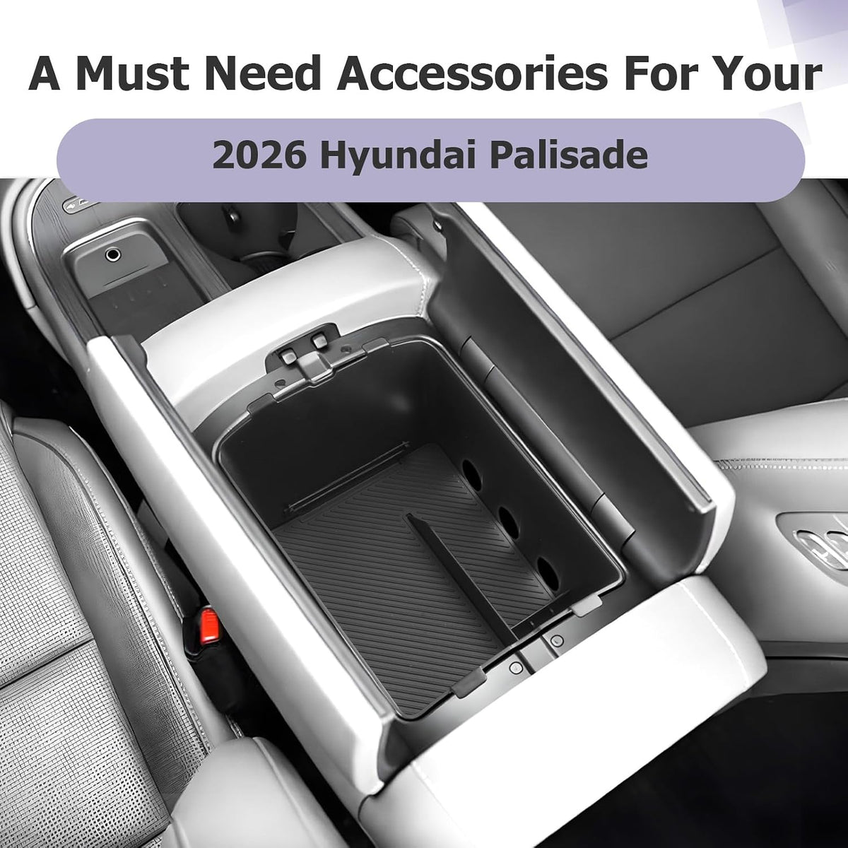 LUWU 2026 Palisade Center Console Organizer Compatible with 2026 Hyundai Palisade Accessories Armrest Console Organizer Lower Armrest Insert Tray Palisade LX3 2026 Accessories Black (Only for 7-Seat)