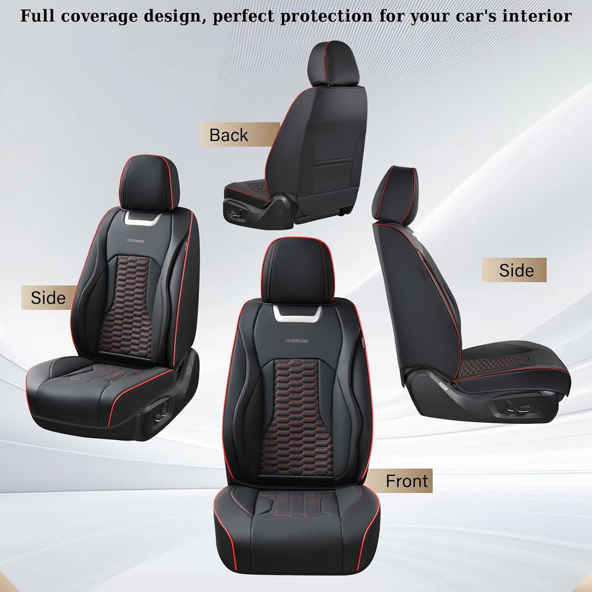 Coverado Front Seat Covers, Car Seat Covers Front Seats, Nappa Leather Waterproof Seat Covers for Car, Car Seat Protectors, Automotive Seat Covers Universal Fit for Most Vehicles(Black&Red)