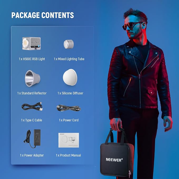NEEWER 60W Portable RGB LED Video Light Handheld Fill Light, APP/2.4G/Panel