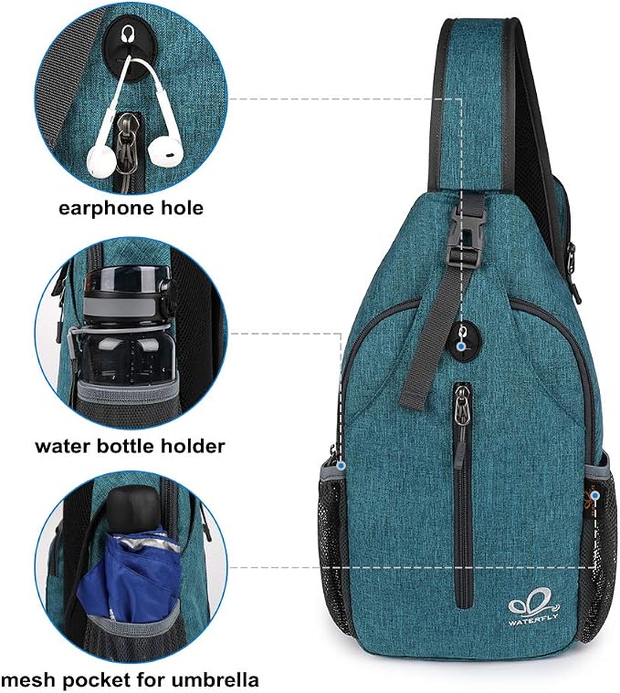 WATERFLY Crossbody Sling Backpack Sling Bag Travel Hiking Chest Bags Daypack