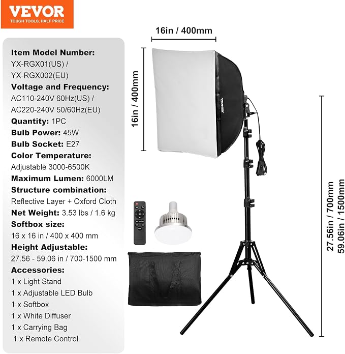 VEVOR Softbox Lighting Kit, Professional Softbox