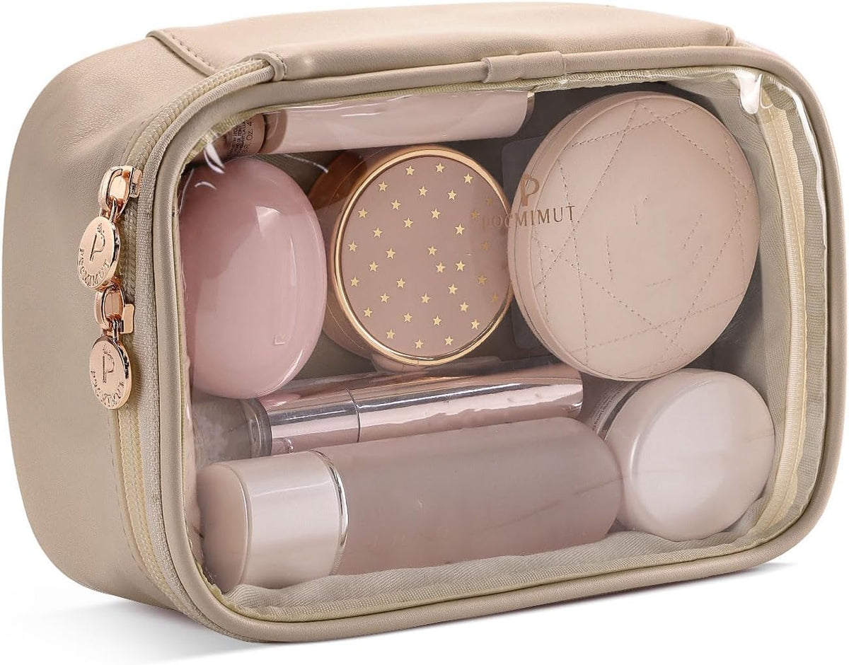 Pocmimut Makeup Bag,Small Makeup Pouch Clear Travel Cosmetic Bag Car Accessories Storage for Women,Travel Essentials Organizers,Apricot
