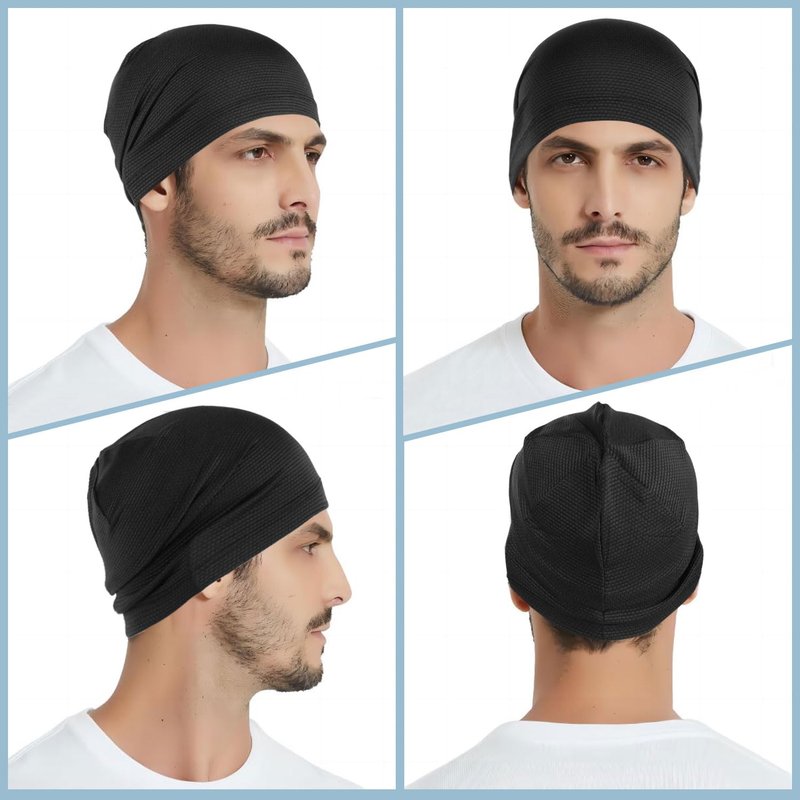 WTACTFUL Cooling Skull Cap for Men Women Breathable Running Caps Sweat Hat Skull Caps Thin Slouchy Beanie for Dreadlock Cycling Motorcycle Riding Hiking Helmet Liner Sport 3Pack Black