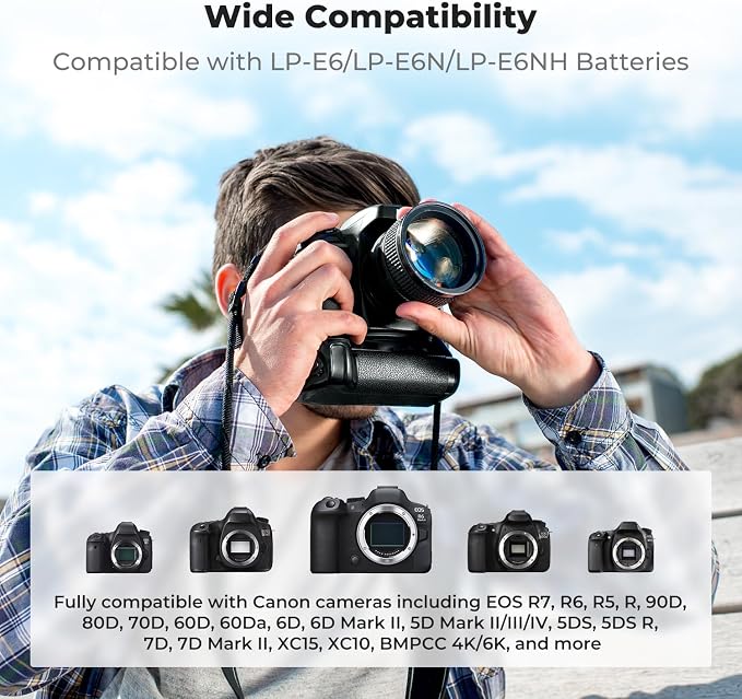 K&F CONCEPT 2600mAh LP-E6NH Battery and 3-Slot Battery Charger Compatible