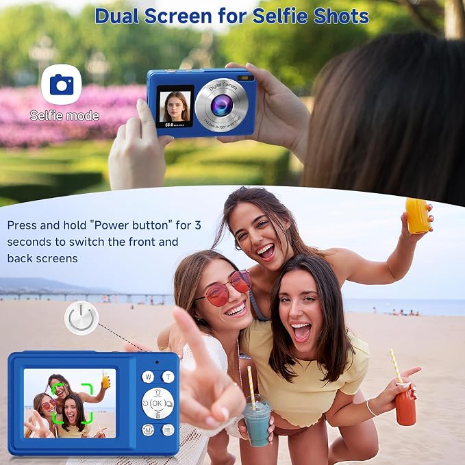 Digital Camera, 56MP 2.7K Dual-Screen Selfie Camera